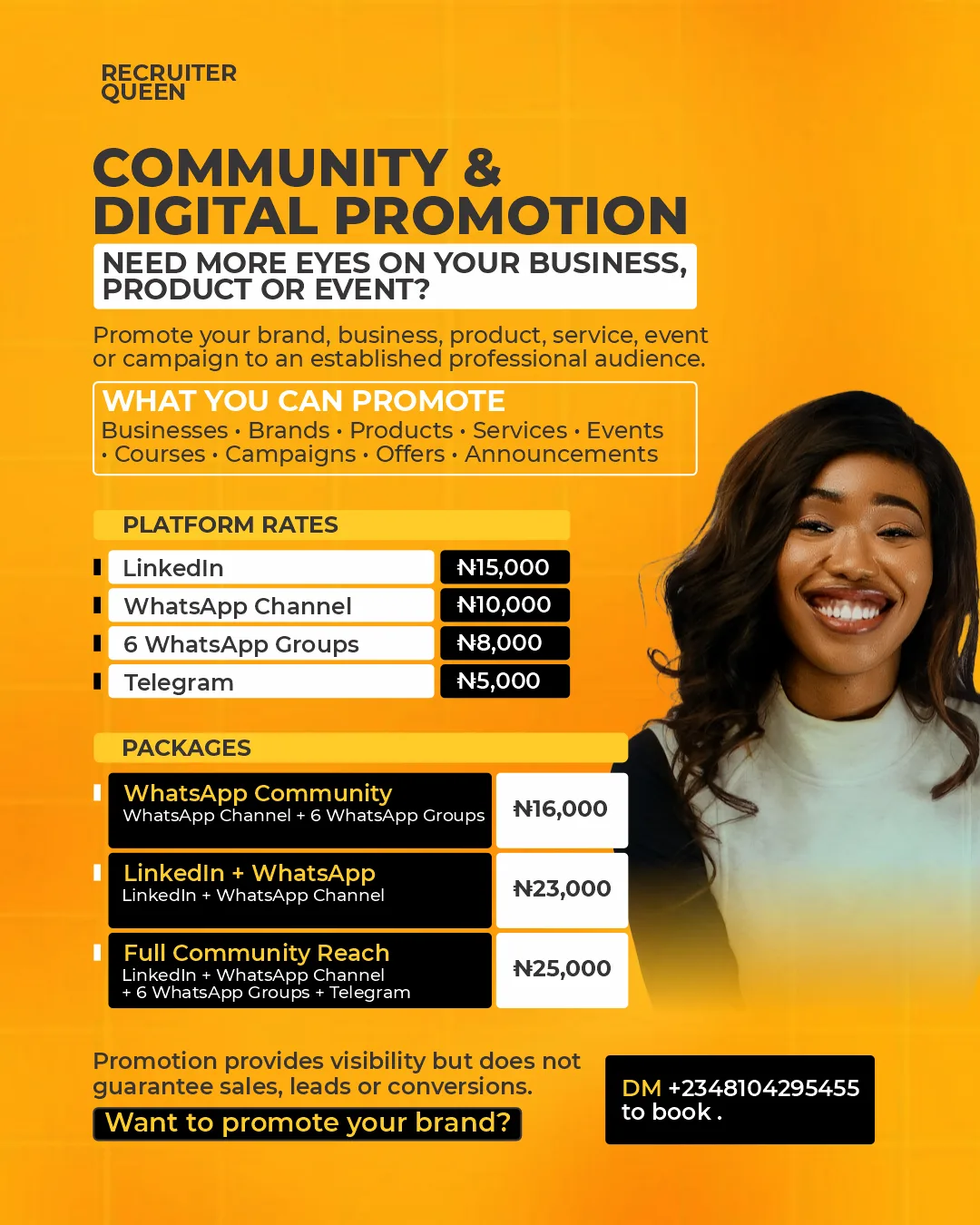 Rate card: promotion for businesses, brands, products, services and events